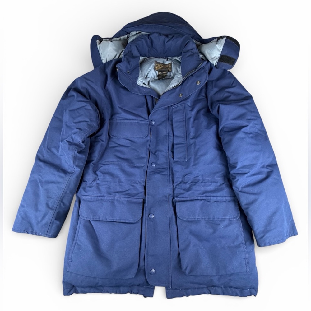 VTG Eddie Bauer Geotex Men's Blue Goose Down Hooded Parka Jacket, Outdoor Winter